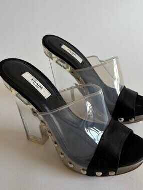 VINTAGE PRADA 2010 RUNWAY CLEAR STUDDED HEELS